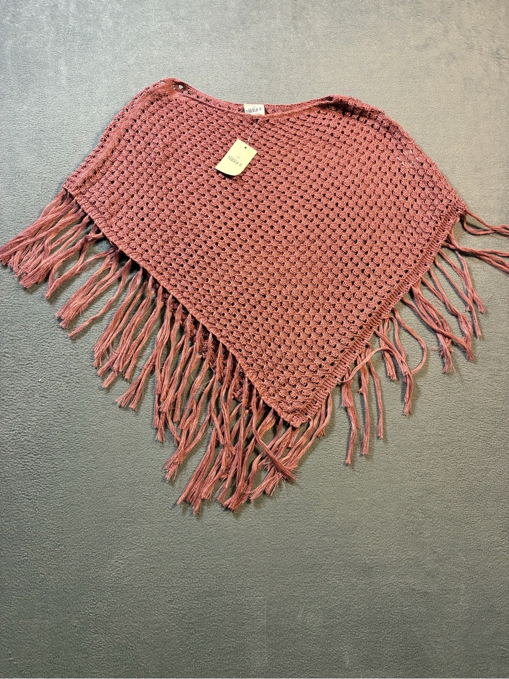 Crocheted Fringe Poncho in Mauve